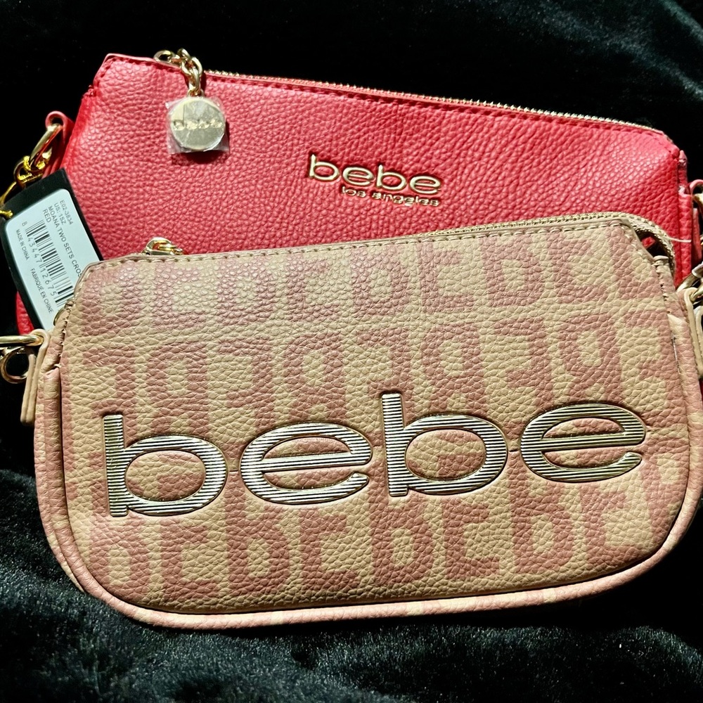 Bebe Pink and Brown Logo Clutch Set